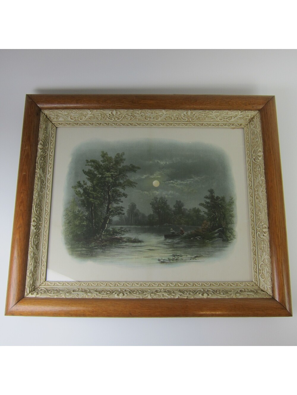Antique Art Print William Henry Chandler A Boating By Moonlight Framed